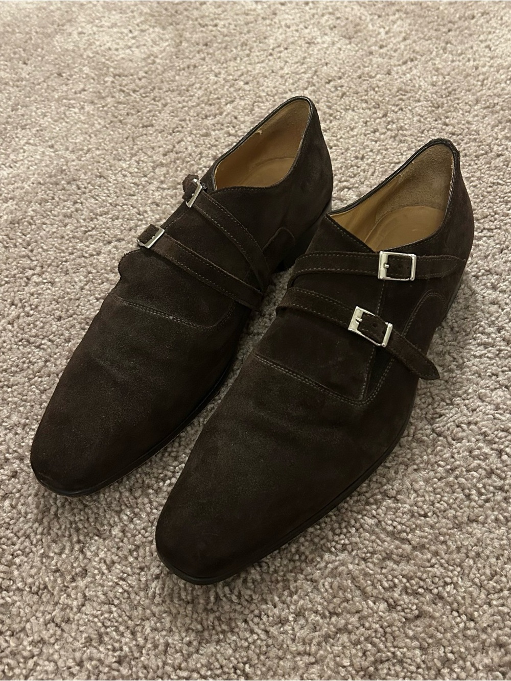 Paul Fredrick Brown Suede Double Monk Strap Shoes Men’s Size 13 Made In Italy